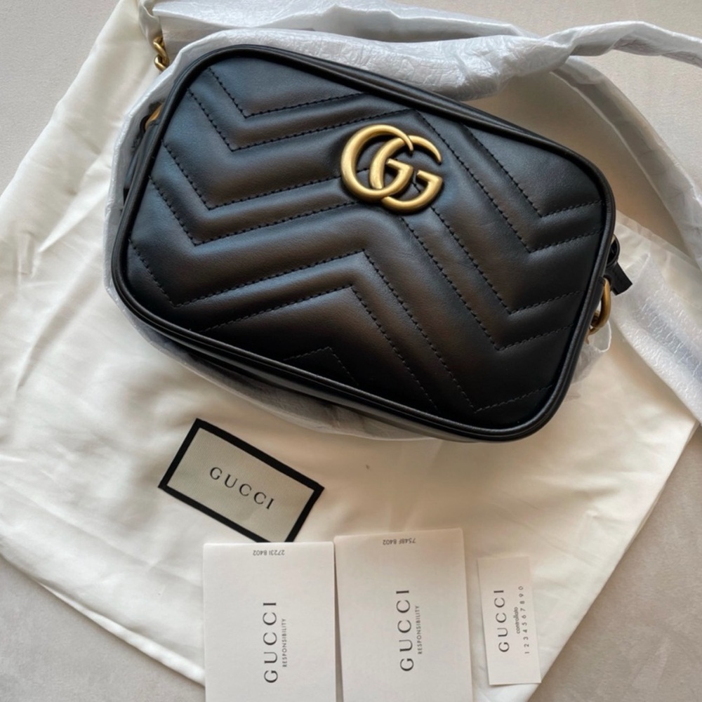 NWT Gucci Black GG Marmont Quilted Leather Crossbody Camera Bag